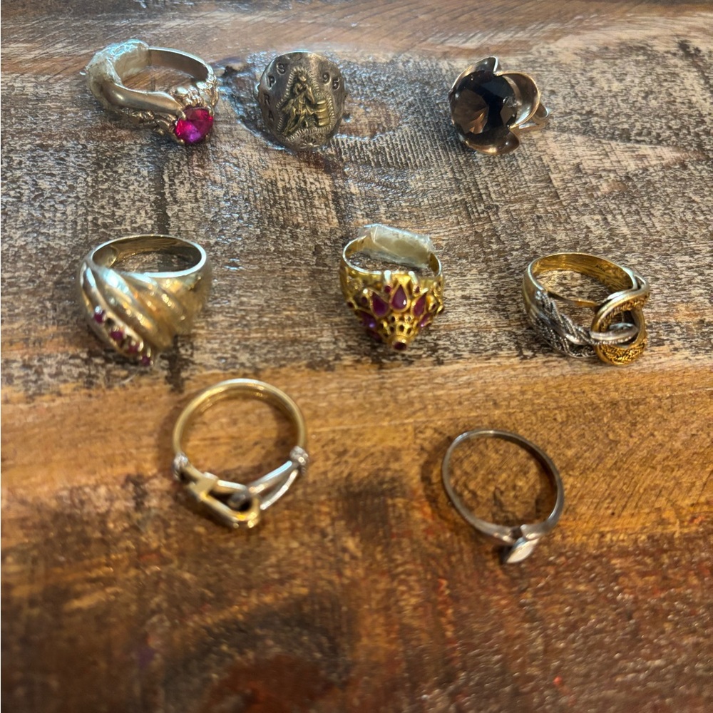 Elegant Gold and Silver Ring Set with Red Accents